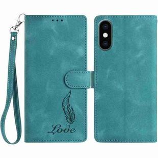 For iPhone XS Max Skin Feel Embossed Feather Leather Phone Case(Green)