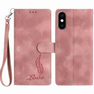 For iPhone XS Max Skin Feel Embossed Feather Leather Phone Case(Pink)