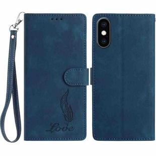 For iPhone XS Max Skin Feel Embossed Feather Leather Phone Case(Dark Blue)