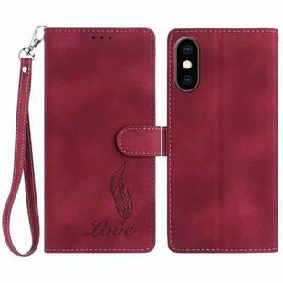 For iPhone XS Max Skin Feel Embossed Feather Leather Phone Case(Red)