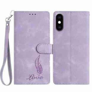 For iPhone XS / X Skin Feel Embossed Feather Leather Phone Case(Purple)