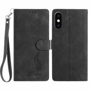 For iPhone XS / X Skin Feel Embossed Feather Leather Phone Case(Black)