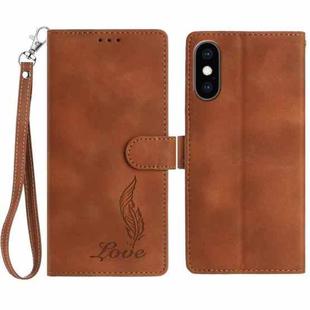 For iPhone XS / X Skin Feel Embossed Feather Leather Phone Case(Brown)
