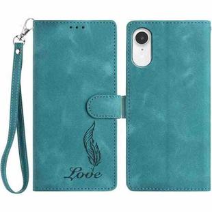 For iPhone XR Skin Feel Embossed Feather Leather Phone Case(Green)