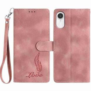 For iPhone XR Skin Feel Embossed Feather Leather Phone Case(Pink)