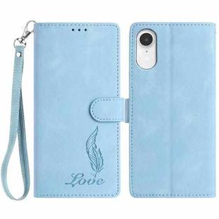 For iPhone XR Skin Feel Embossed Feather Leather Phone Case(Light Blue)