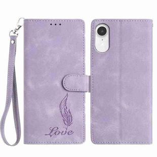 For iPhone XR Skin Feel Embossed Feather Leather Phone Case(Purple)