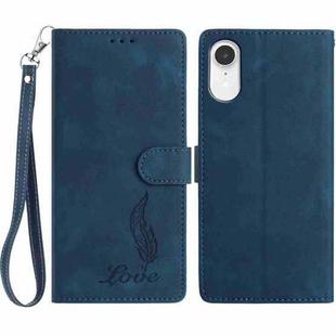 For iPhone XR Skin Feel Embossed Feather Leather Phone Case(Dark Blue)