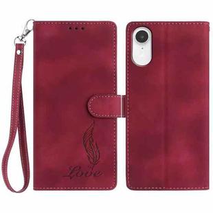 For iPhone XR Skin Feel Embossed Feather Leather Phone Case(Red)