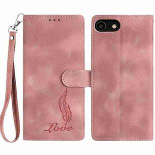 For iPhone SE 2022 / SE 2020 / 8 / 7 Skin Feel Embossed Feather Leather Phone Case(Pink)