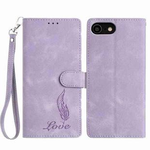 For iPhone SE 2022 / SE 2020 / 8 / 7 Skin Feel Embossed Feather Leather Phone Case(Purple)