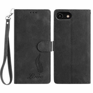 For iPhone SE 2022 / SE 2020 / 8 / 7 Skin Feel Embossed Feather Leather Phone Case(Black)