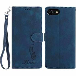 For iPhone SE 2022 / SE 2020 / 8 / 7 Skin Feel Embossed Feather Leather Phone Case(Dark Blue)