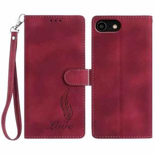 For iPhone SE 2022 / SE 2020 / 8 / 7 Skin Feel Embossed Feather Leather Phone Case(Red)