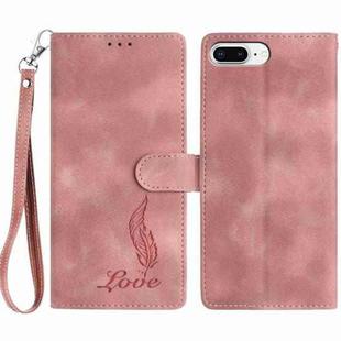 For iPhone 8 Plus / 7 Plus Skin Feel Embossed Feather Leather Phone Case(Pink)