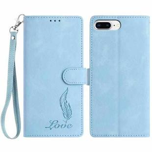 For iPhone 8 Plus / 7 Plus Skin Feel Embossed Feather Leather Phone Case(Light Blue)