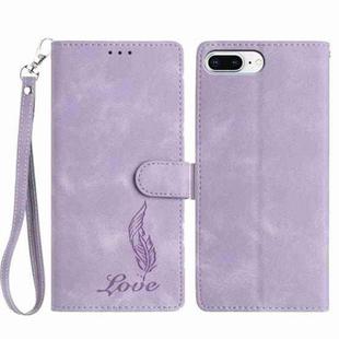 For iPhone 8 Plus / 7 Plus Skin Feel Embossed Feather Leather Phone Case(Purple)