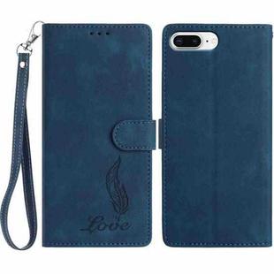 For iPhone 8 Plus / 7 Plus Skin Feel Embossed Feather Leather Phone Case(Dark Blue)