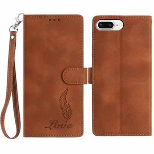 For iPhone 8 Plus / 7 Plus Skin Feel Embossed Feather Leather Phone Case(Brown)