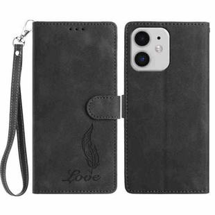For iPhone 11 Skin Feel Embossed Feather Leather Phone Case(Black)