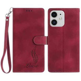 For iPhone 11 Skin Feel Embossed Feather Leather Phone Case(Red)