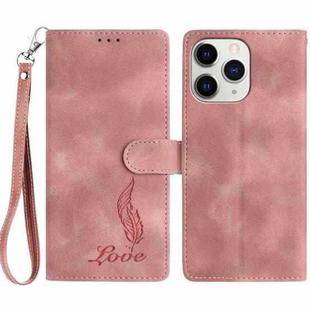 For iPhone 11 Pro Skin Feel Embossed Feather Leather Phone Case(Pink)