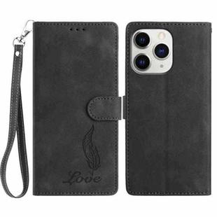 For iPhone 11 Pro Skin Feel Embossed Feather Leather Phone Case(Black)