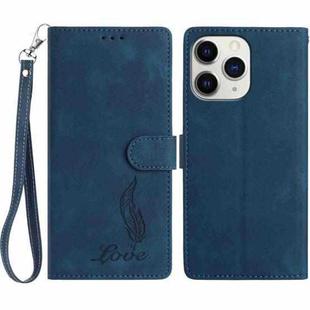 For iPhone 11 Pro Max Skin Feel Embossed Feather Leather Phone Case(Dark Blue)