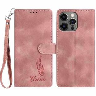 For iPhone 12 / 12 Pro Skin Feel Embossed Feather Leather Phone Case(Pink)