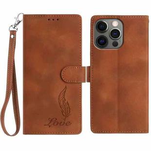 For iPhone 12 / 12 Pro Skin Feel Embossed Feather Leather Phone Case(Brown)
