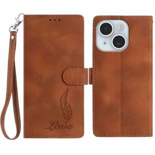 For iPhone 13 Skin Feel Embossed Feather Leather Phone Case(Brown)