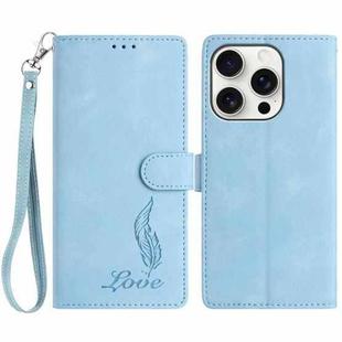 For iPhone 13 Pro Skin Feel Embossed Feather Leather Phone Case(Light Blue)