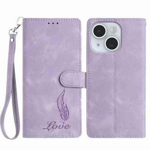 For iPhone 14 Skin Feel Embossed Feather Leather Phone Case(Purple)