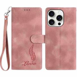 For iPhone 14 Pro Max Skin Feel Embossed Feather Leather Phone Case(Pink)