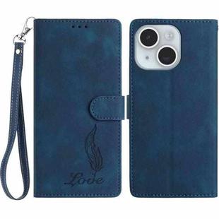 For iPhone 15 Plus Skin Feel Embossed Feather Leather Phone Case(Dark Blue)