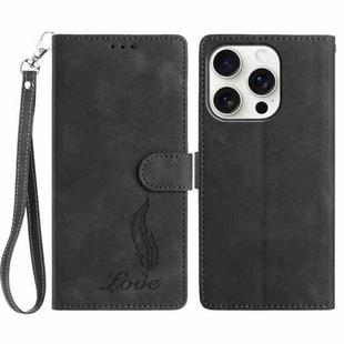For iPhone 15 Pro Skin Feel Embossed Feather Leather Phone Case(Black)