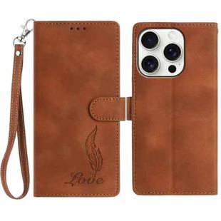 For iPhone 15 Pro Skin Feel Embossed Feather Leather Phone Case(Brown)