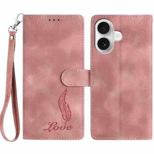 For iPhone 16 Skin Feel Embossed Feather Leather Phone Case(Pink)