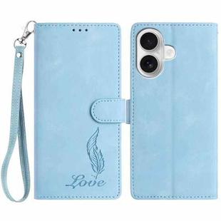 For iPhone 16 Skin Feel Embossed Feather Leather Phone Case(Light Blue)