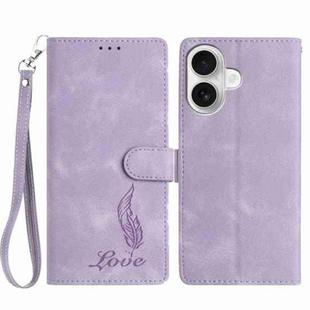 For iPhone 16 Skin Feel Embossed Feather Leather Phone Case(Purple)