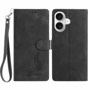 For iPhone 16 Skin Feel Embossed Feather Leather Phone Case(Black)