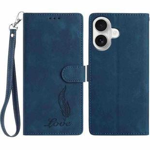 For iPhone 16 Plus Skin Feel Embossed Feather Leather Phone Case(Dark Blue)