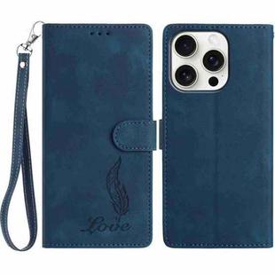 For iPhone 16 Pro Skin Feel Embossed Feather Leather Phone Case(Dark Blue)