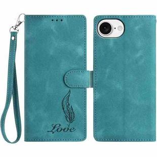 For iPhone 16e Skin Feel Embossed Feather Leather Phone Case(Green)