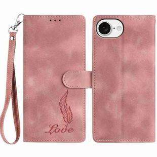 For iPhone 16e Skin Feel Embossed Feather Leather Phone Case(Pink)