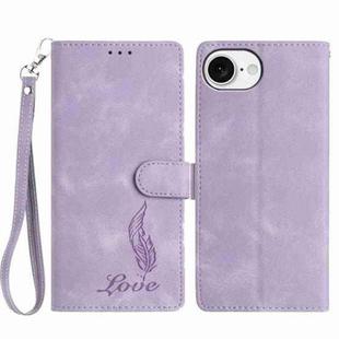 For iPhone 16e Skin Feel Embossed Feather Leather Phone Case(Purple)