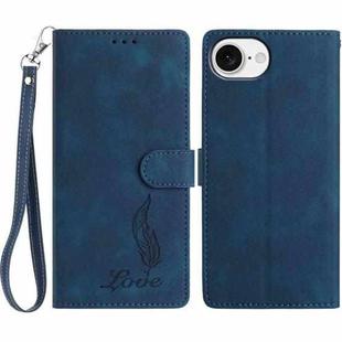 For iPhone 16e Skin Feel Embossed Feather Leather Phone Case(Dark Blue)