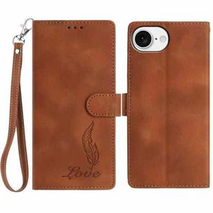 For iPhone 16e Skin Feel Embossed Feather Leather Phone Case(Brown)