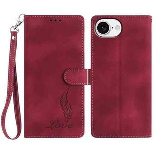 For iPhone 16e Skin Feel Embossed Feather Leather Phone Case(Red)