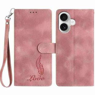 For iPhone 17 Skin Feel Embossed Feather Leather Phone Case(Pink)